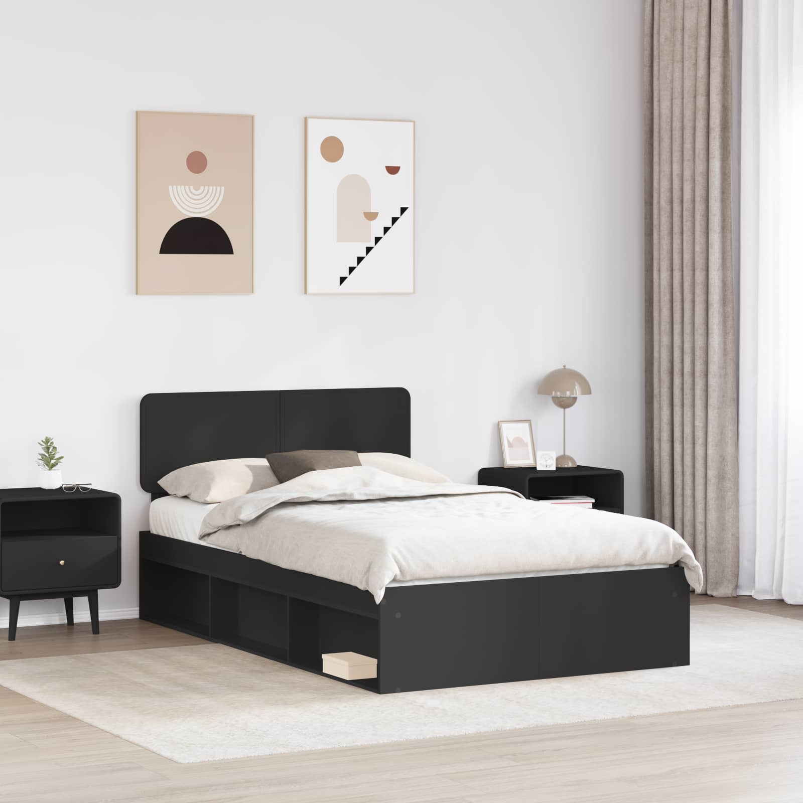 Cadre de lit avec tête de lit noir 135 x 190 cm en pin massif - 3