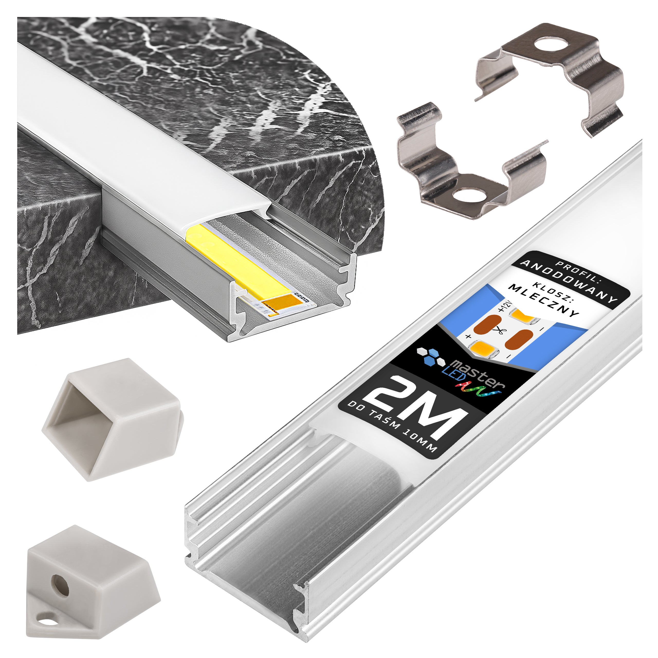 Profil do taśm LED 2m 13x7mm slim aluminiowy anodowany z mlecznym kloszem MasterLED
