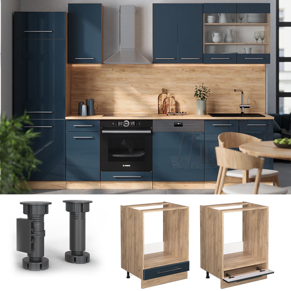 Vicco Meuble pour four Fame-Line, Bleu foncé brillant, 60cm sans PT - 2