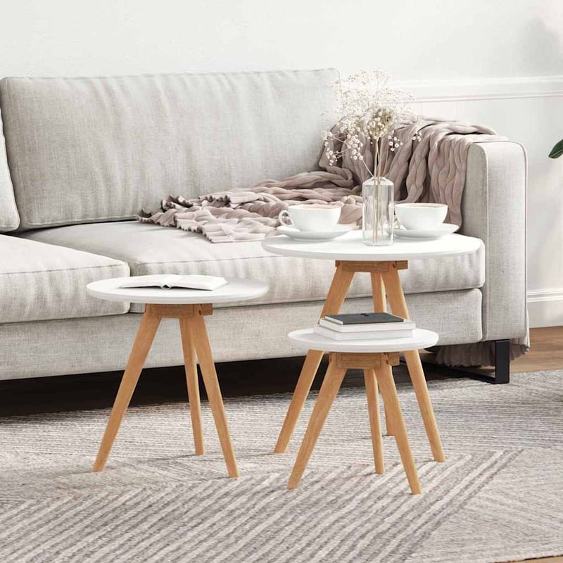 Stolik kawowy 3 pcs Brązowy Lity Bukowy vidaXL