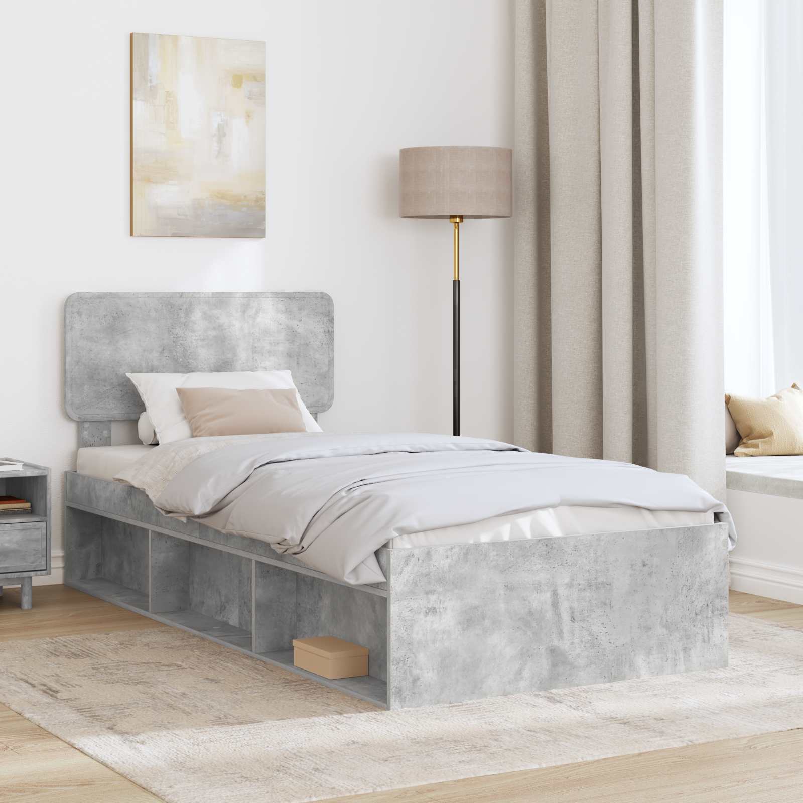 Cadre de lit avec tête de lit gris béton 75 x 190 cm pin massif - 3