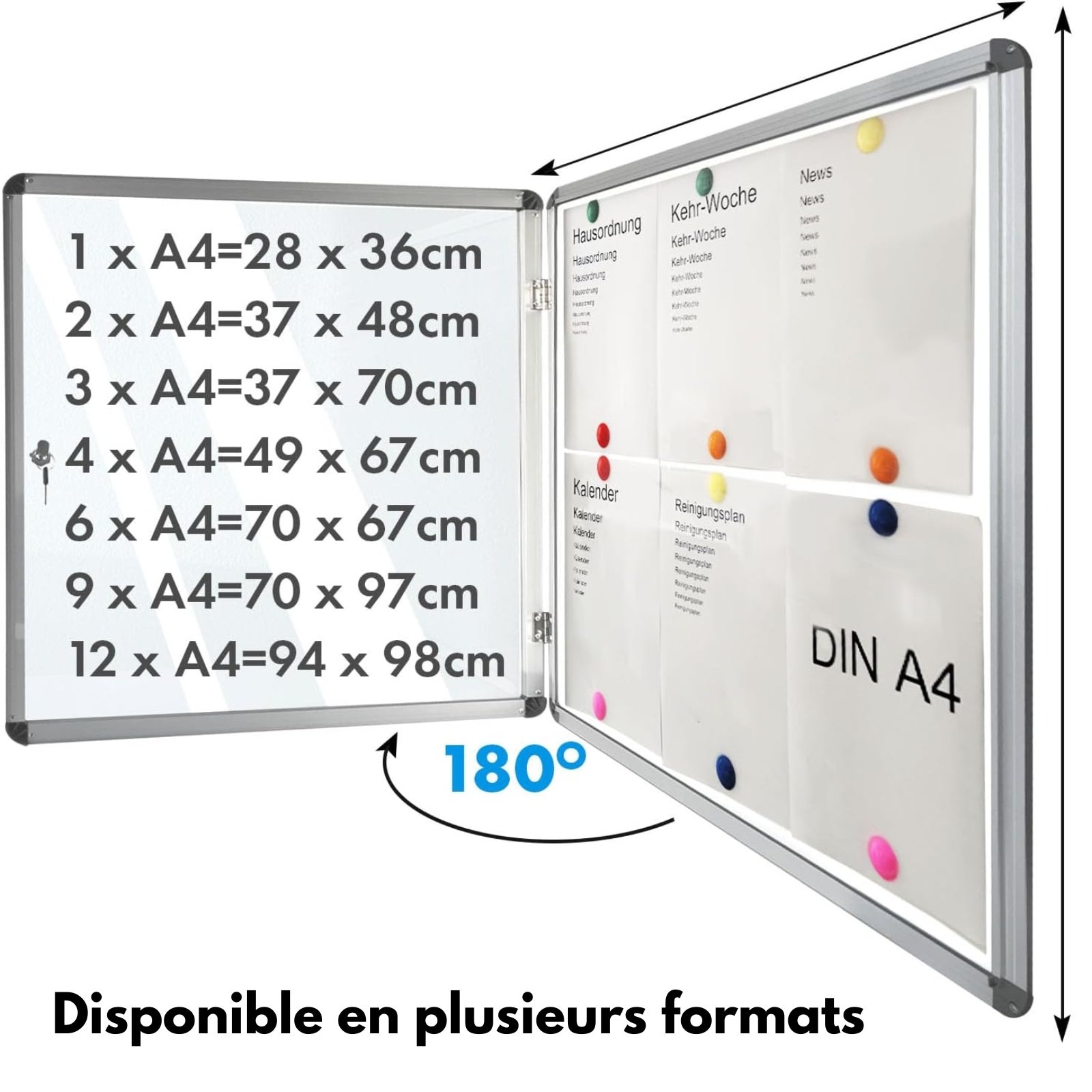 Vitrine murale 68 x 51 cm avec cadre en aluminium, 4 x A4 avec magnets, Tableau d'affichage avec panneau arrière magnétique et inscriptible - 4
