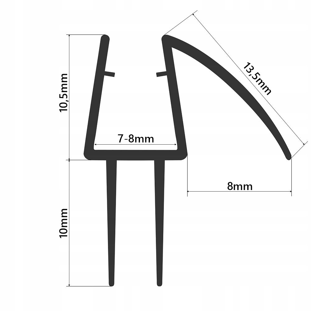 50 cm CZARNA USZCZELKA DO KABINY PRYSZNICOWEJ SZYBY DRZWI DOLNA Z OKAPNIKIEM 7 8mm 0.5 Metra - 5