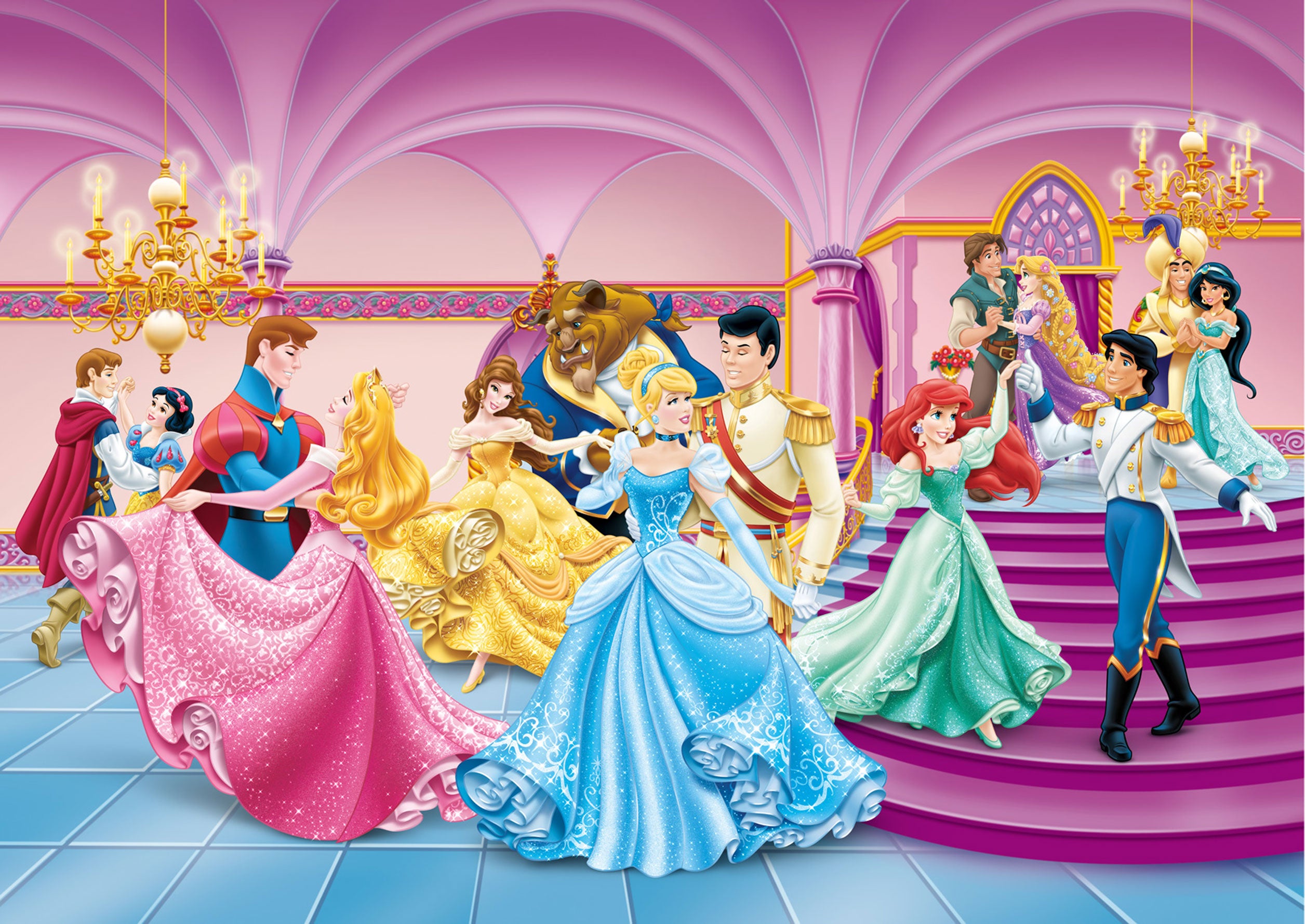 Fotomural princesas rosa, azul y amarillo - 255 x 180 cm - disney
