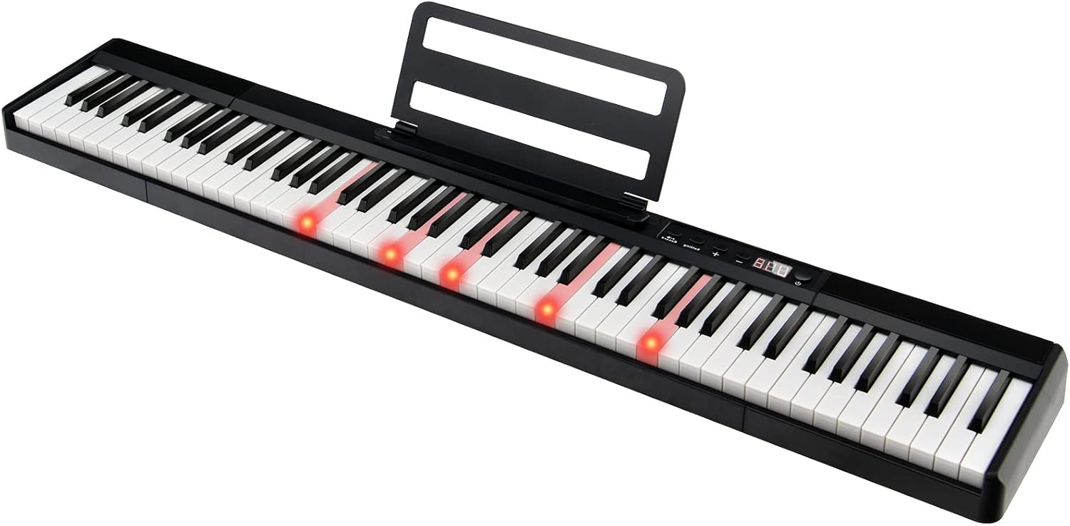 Klawiatura Elektroniczna z 88 Klawiszami, Pianino Cyfrowe z Torbą do Przenoszenia i Pulpitkiem, Wyświetlaczem Cyfrowym i Iluminacją LED Klawiatury