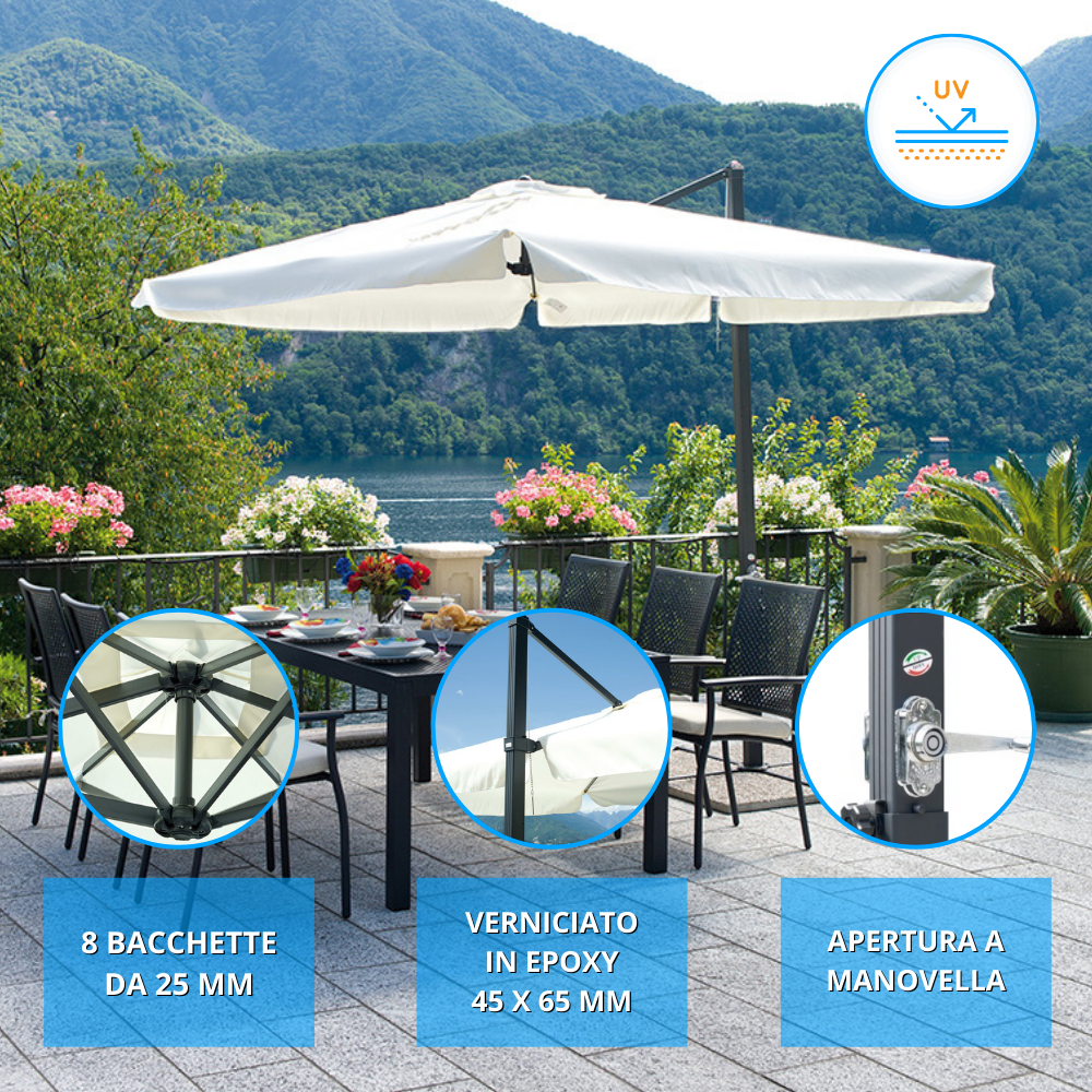 Ombrellone Da Giardino Tomaino 3x2m - Legno Teak, Apertura A Carrucola - Foto 4