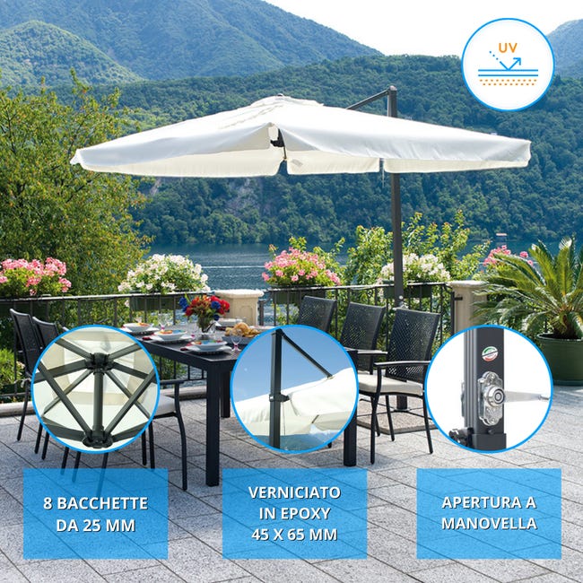 Ombrellone Da Giardino Tomaino 3x2m - Legno Teak, Apertura A Carrucola - Foto 4