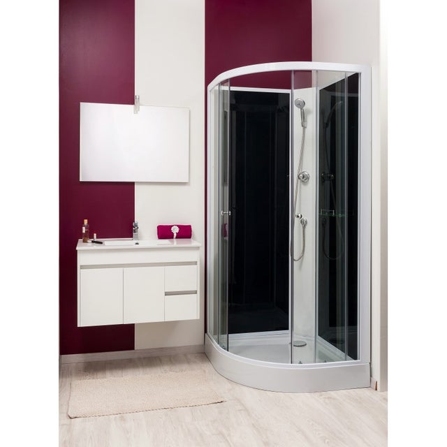 Ondée - Cabine de douche 1/4 de cercle accès d'angle transparent portes coulissantes 90x90cm non-hydro sans silicone - GENA AYOR