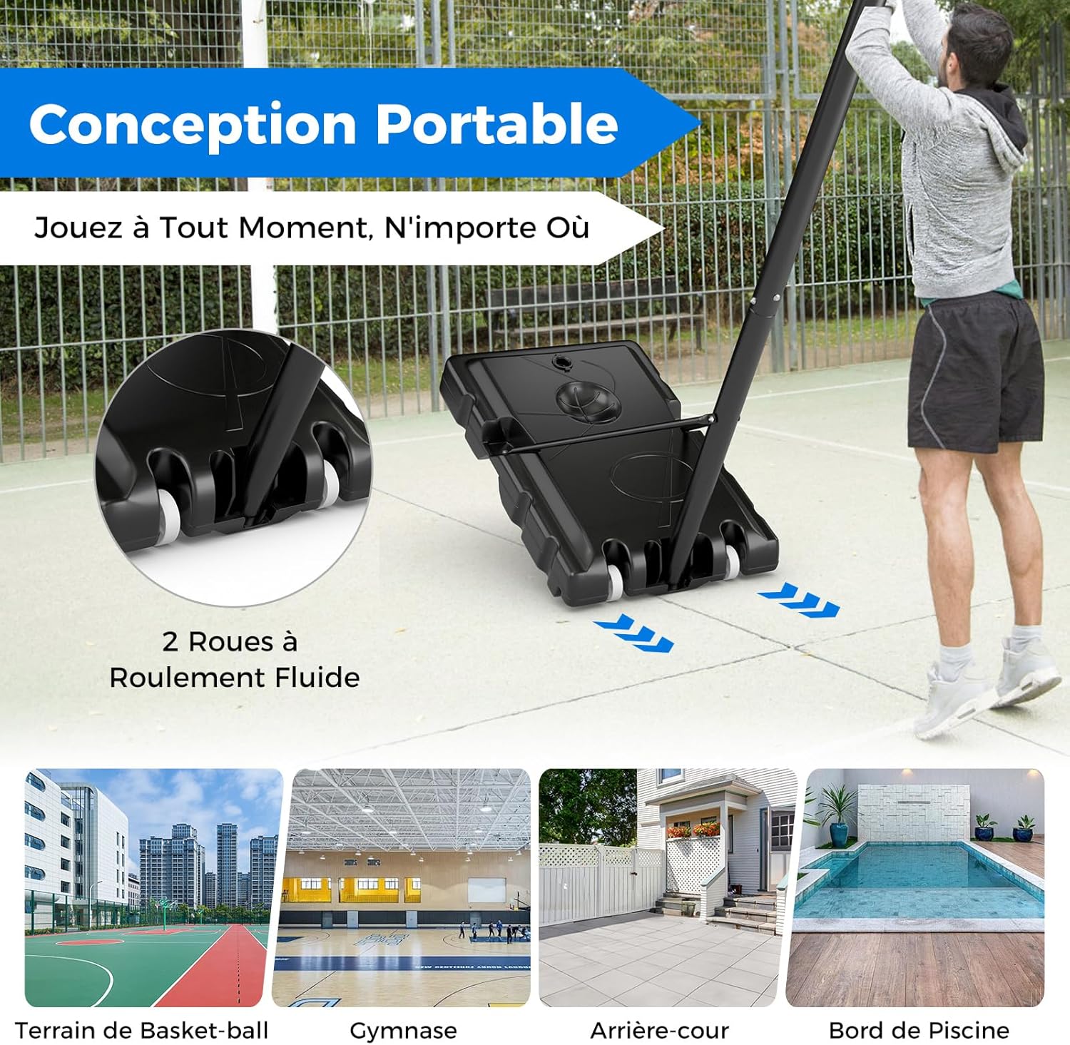 Cesto de basquetebol em suporte Altura ajustável a 10 níveis 149-305 CM, conjunto de basquetebol Base enchível Saco de peso Painel traseiro - 8