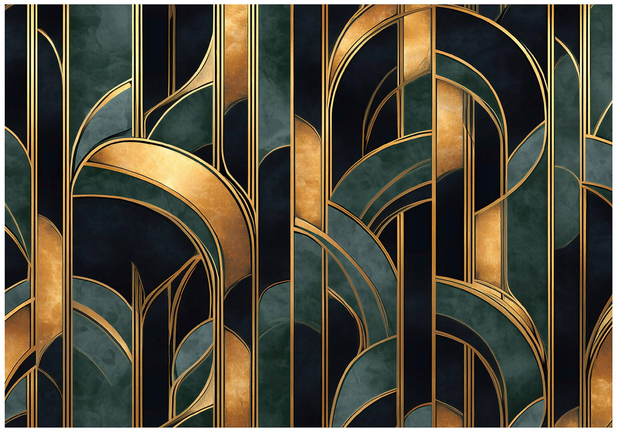 Fototapeta Art Deco Złoty Linie Zielony 400x280 cm Tapeta Do Sypialni Salonu Kuchni Na Flizelinie