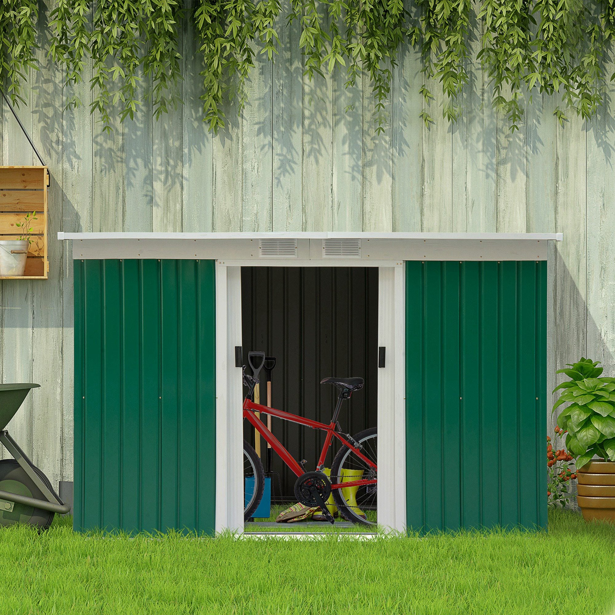 Cobertizo de jardín base 3,1 m² Outsunny 280x130x172 cm verde oscuro - 2