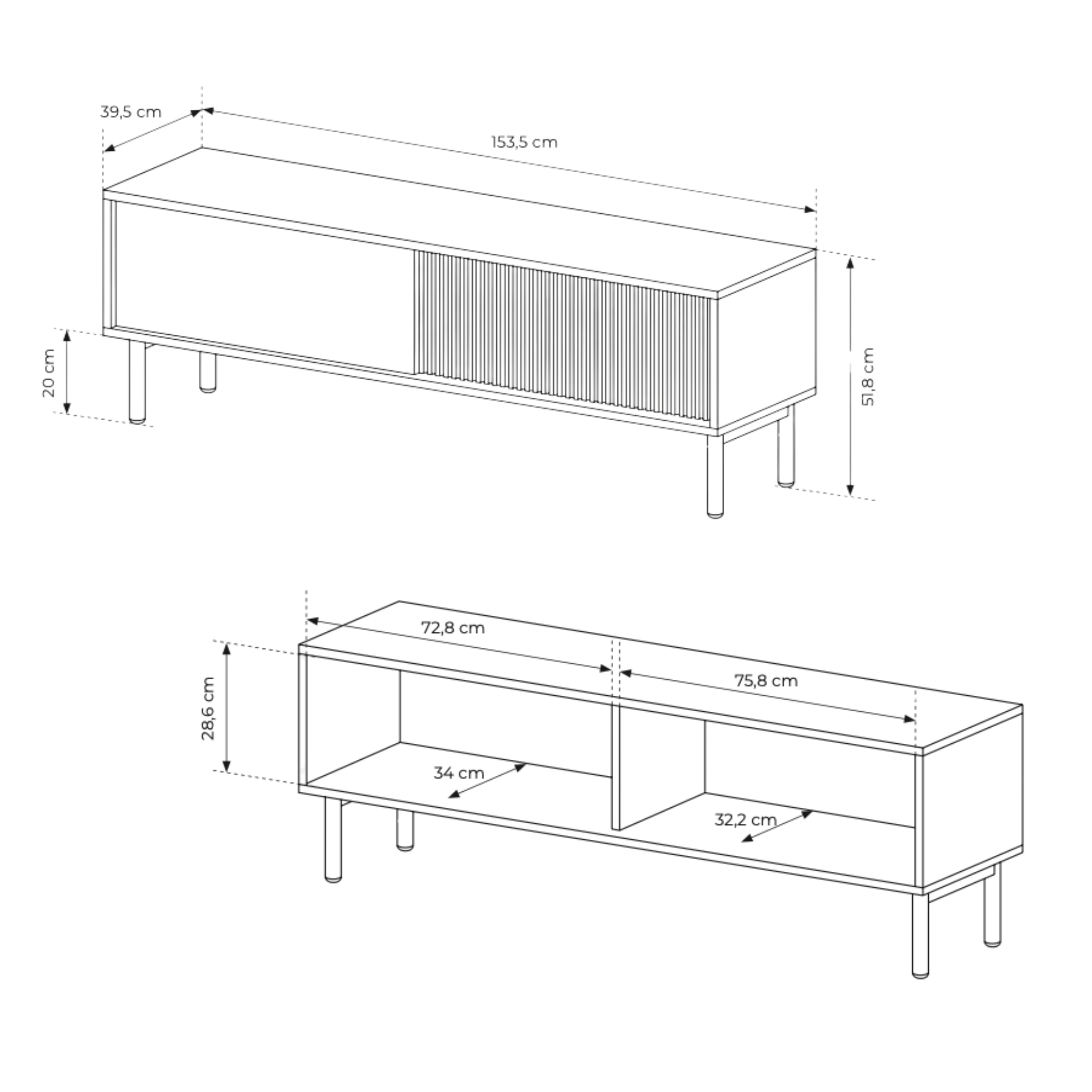 Szafka RTV, dąb Cremona, 153,5 x 51,8 x 39,5 cm - 4