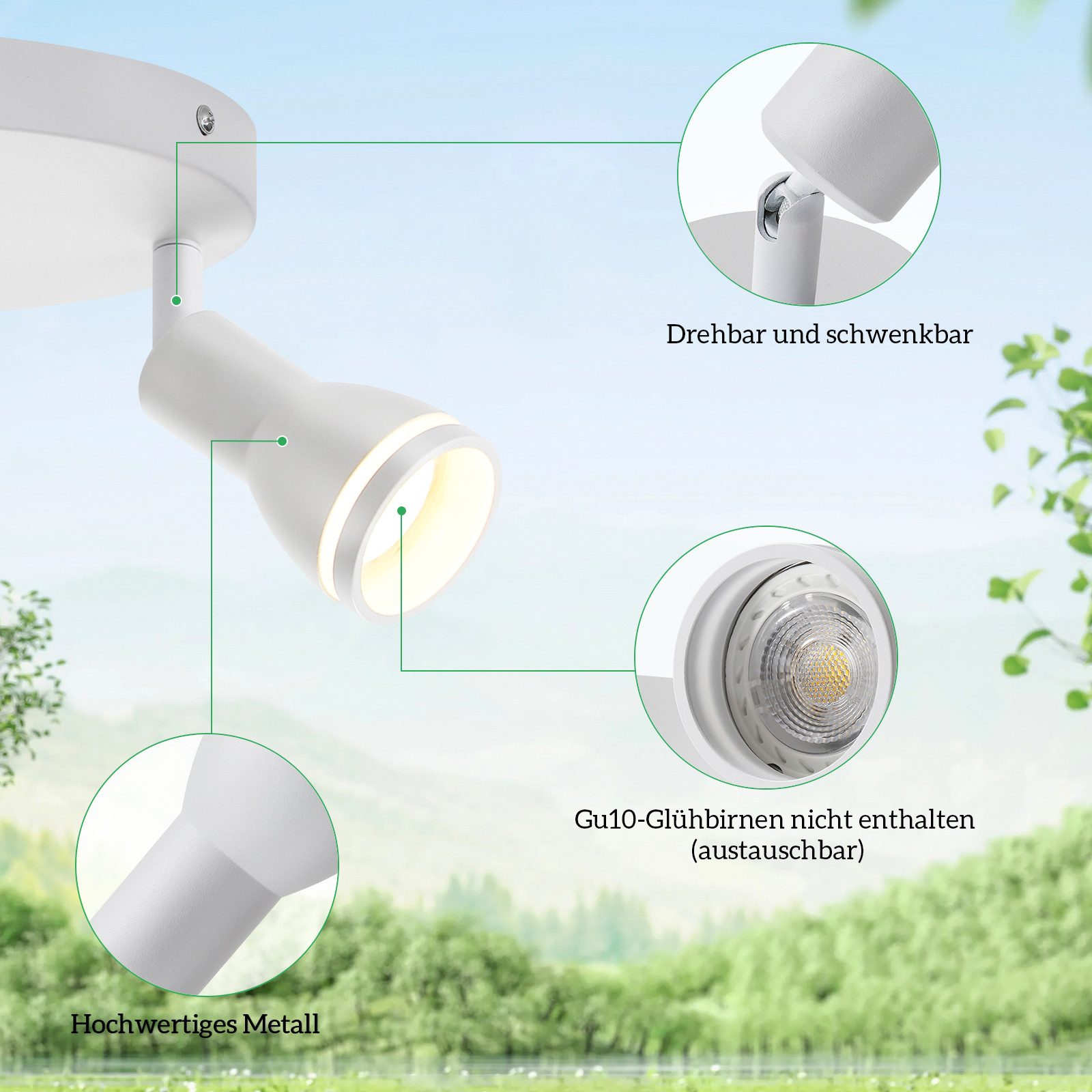 NETTLIFE spot de plafond LED 2 ampoules blanc salon plafonnier spot orientable GU10 spot lampe moderne - 5