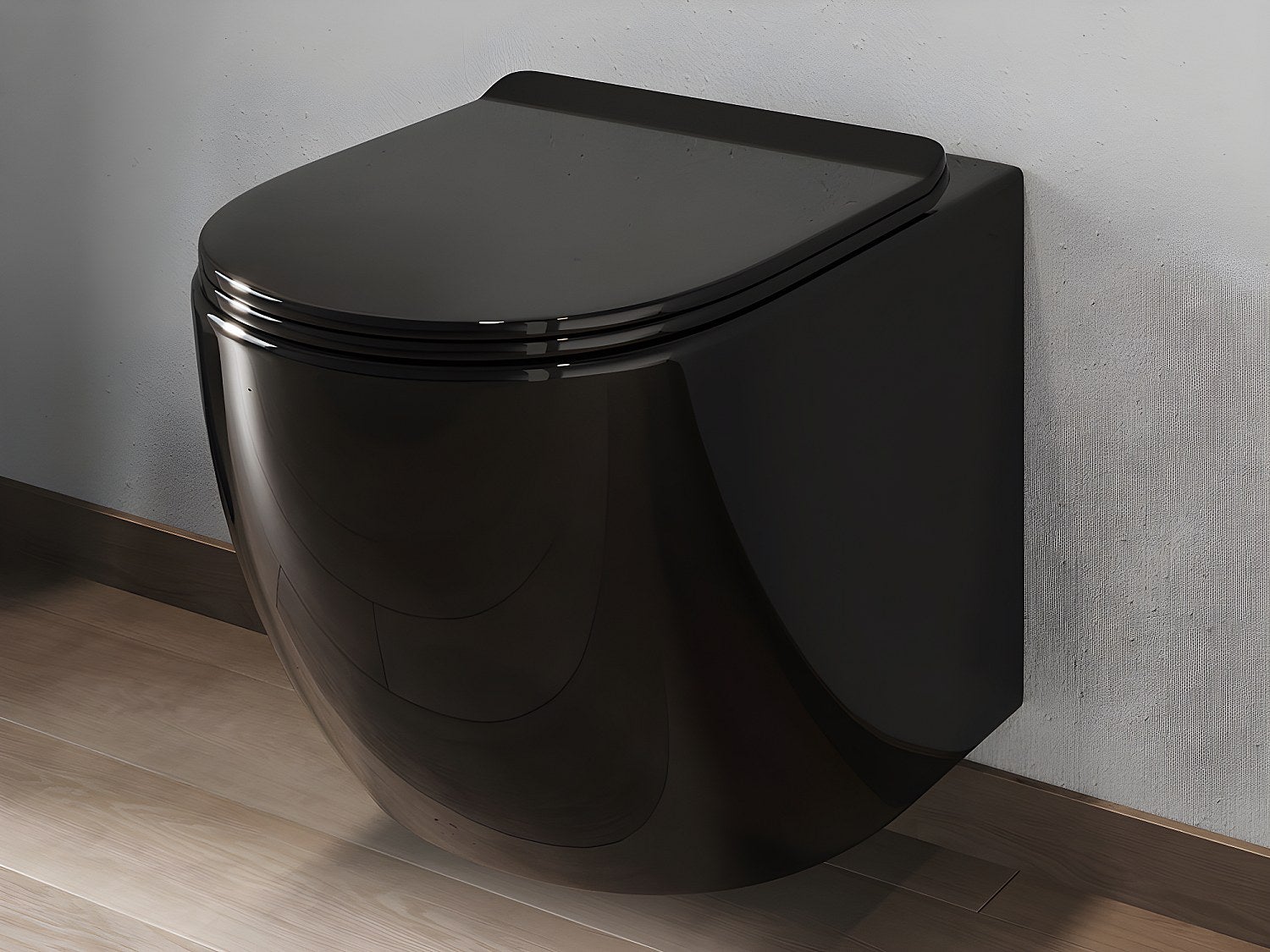 Toaleta WC podwieszana z ceramiki czarnej i błyszczącej bez kołnierza – JAVOINE