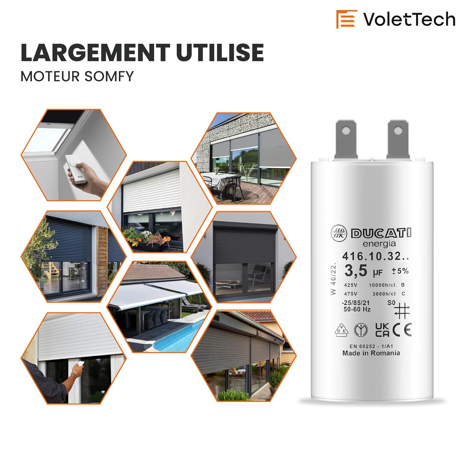 Lot de 2 Condensateurs 3,5 uF pour Moteur de Volet Roulant Somfy | Durée de Vie 10 000 Heures | Condensateur Cylindrique Ducati - 4
