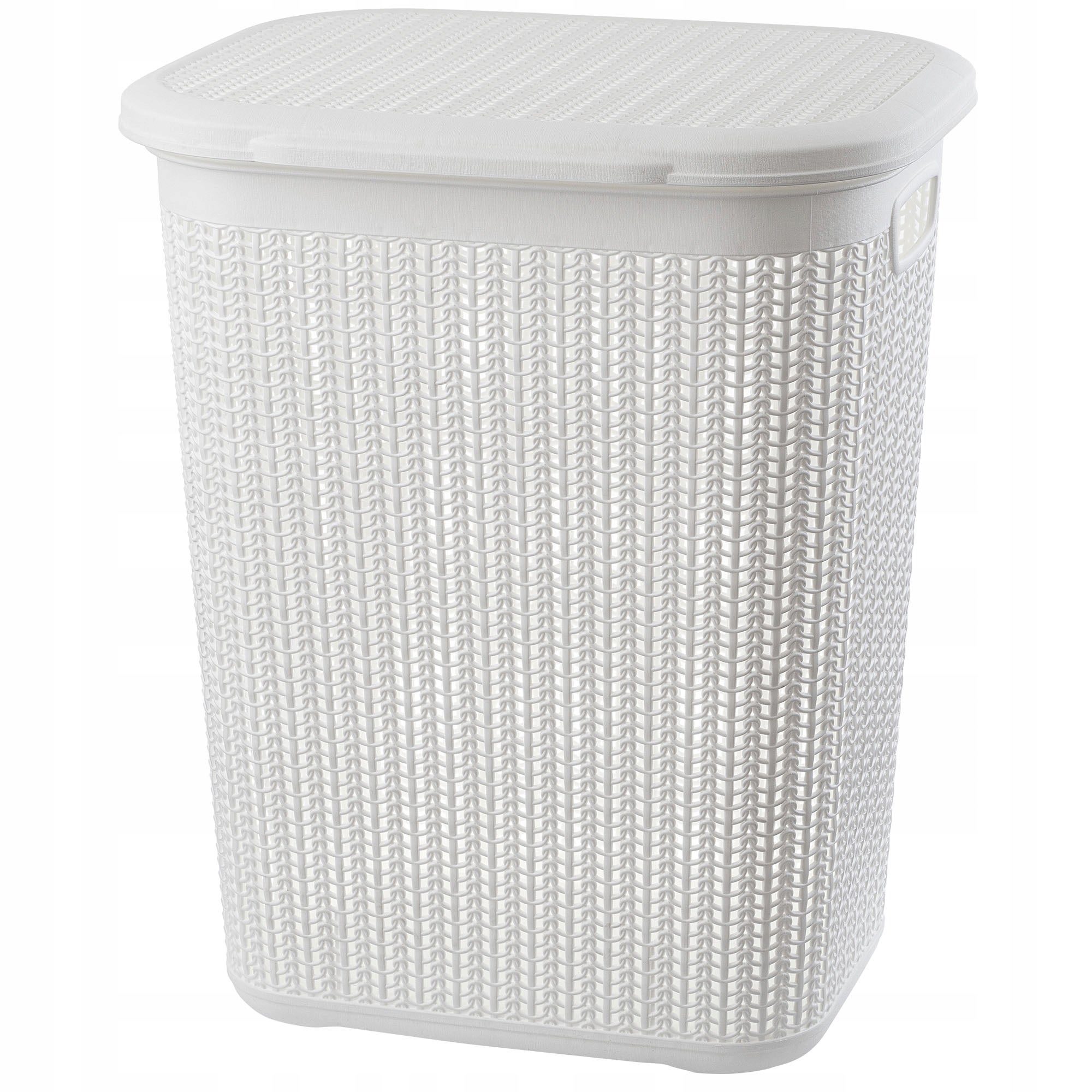 KOSZ NA PRANIE BIELIZNĘ BRUDNĄ 50L POJEMNIK PLASTIKOWY DUŻY Z POKRYWĄ BIAŁY