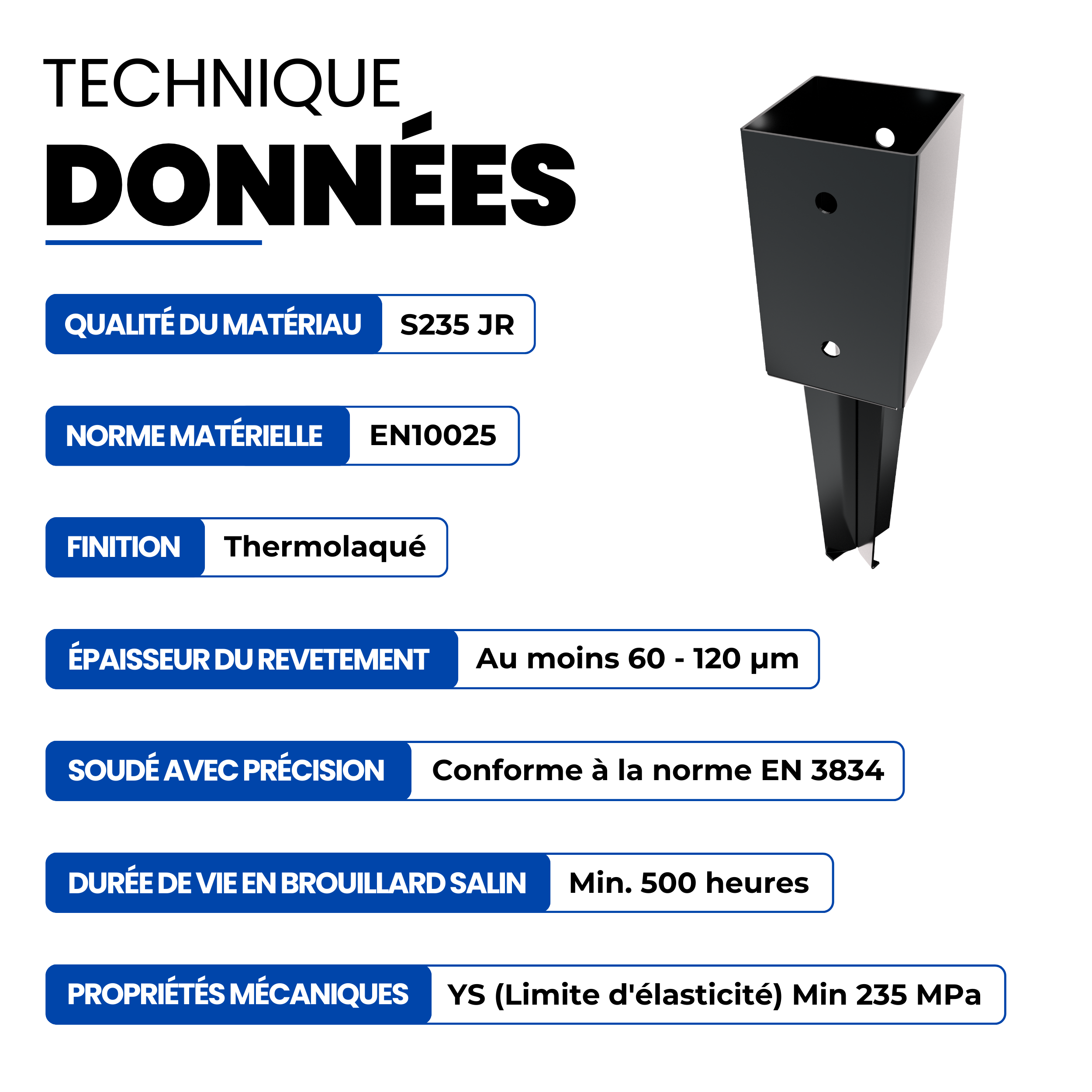 Ancre à enfoncer Revêtement en Poudre Noir 71 x 71 mm pour poteau en bois carrés GeZu Impex - 4