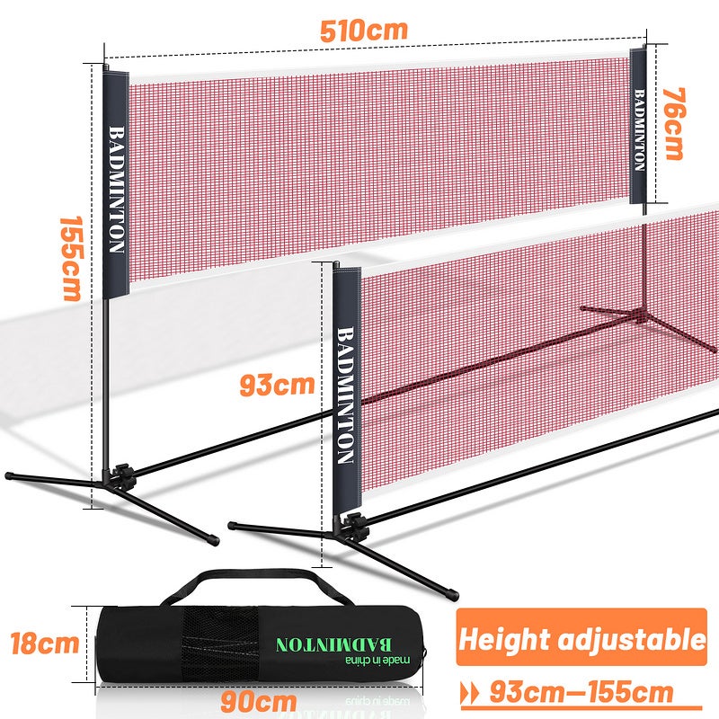 Rete Da Badminton FBSPORT Regolabile 3-6m - Per Pallavolo, Tennis E Calcio, Pieghevole, Con Borsa Trasporto (Interni/Esterni)