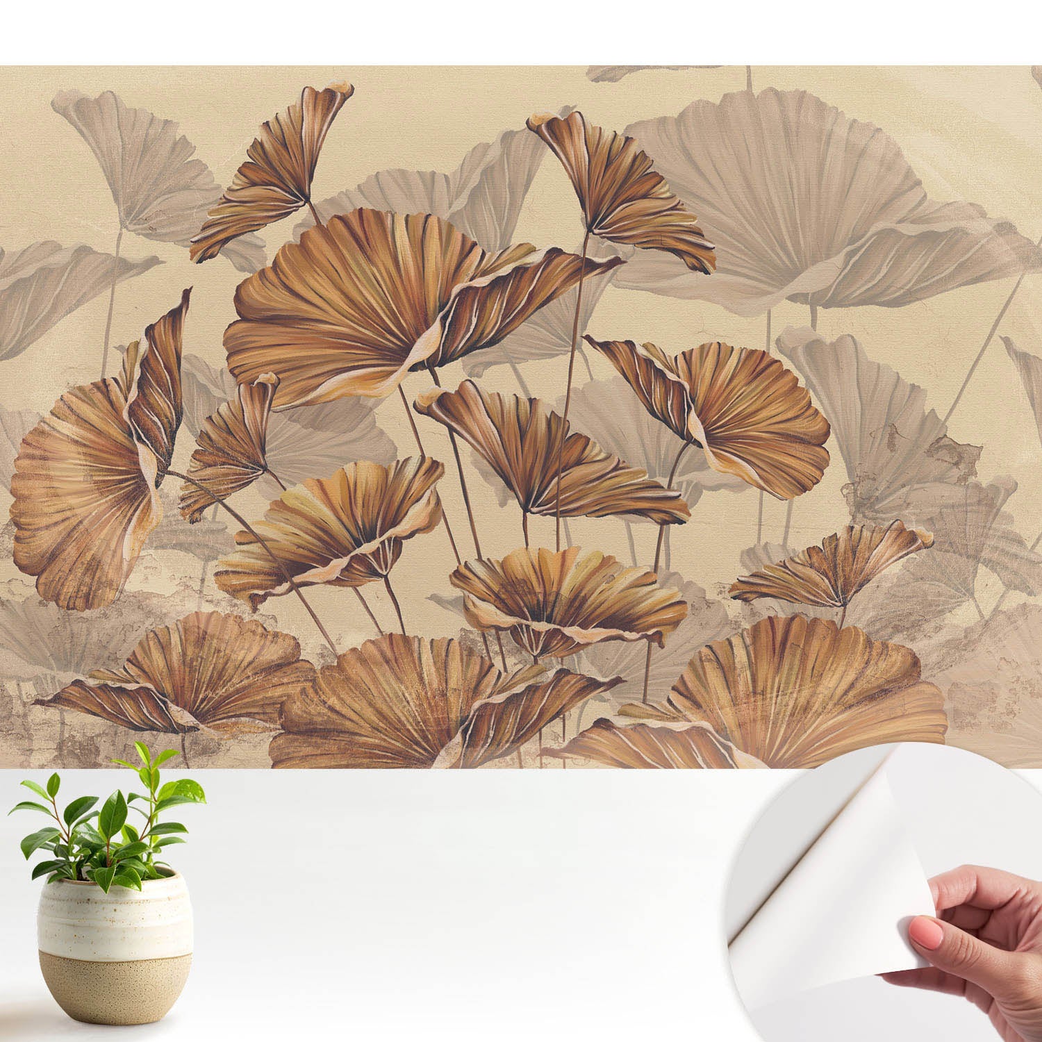 Samoprzylepna tapeta - stylowa dekoracja ściany elegancka i trwała 104x70 cm - Rustykalne liście w ciepłych barwach TULUP