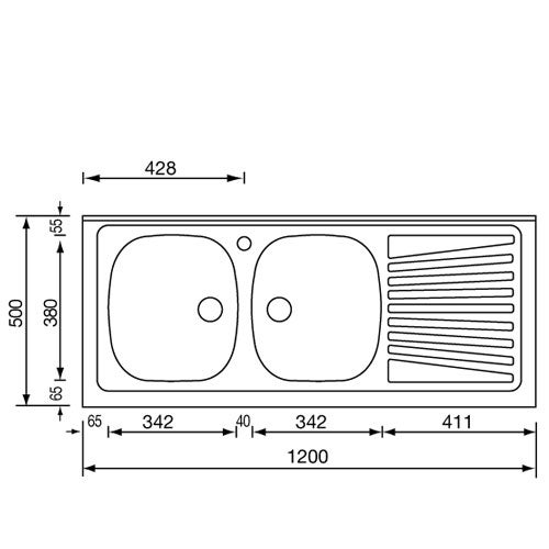 Lavello inox 2 vasche con gocciolatoio per cucina componibile. Lavelli per mobili sottolavello cucine 120x50 cm - 2