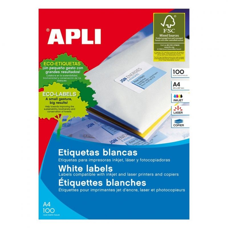Adhésifs/Étiquettes Apli Crème A4 20 Volets 210 X 297 Mm - Compatibles Inkjet Laser Photocopieuse