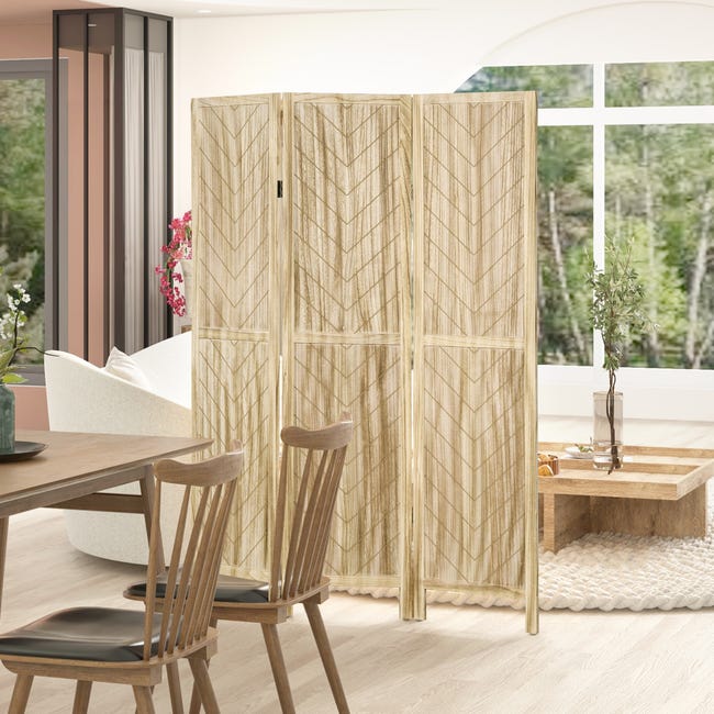Paravento Pieghevole HOMCOM A 3 Pannelli - Design Spina Di Pesce, Legno, 120x170 Cm - Foto 12