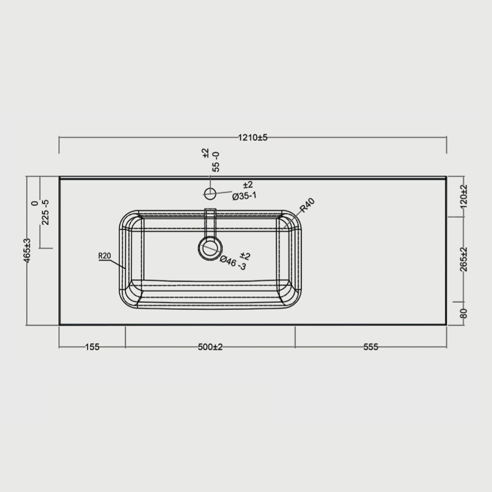 lavabo 120 cm da incasso in ceramica bianco lucido con vasca a Sinistra - 4