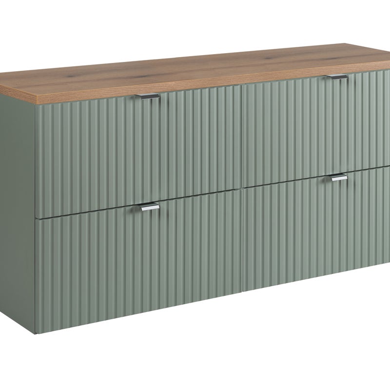 Szafka łazienkowa LINE REED GREEN 120 cm zielona blat dąb ryflowane fronty