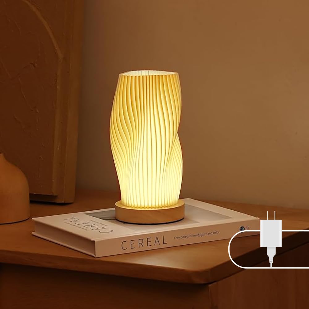 Lampe De Chevet Bleue Cgiub – Abat-jour Tissu, Base Bois, Lumière Chaude LED, Port USB, Pour Chambre, Bureau - 6