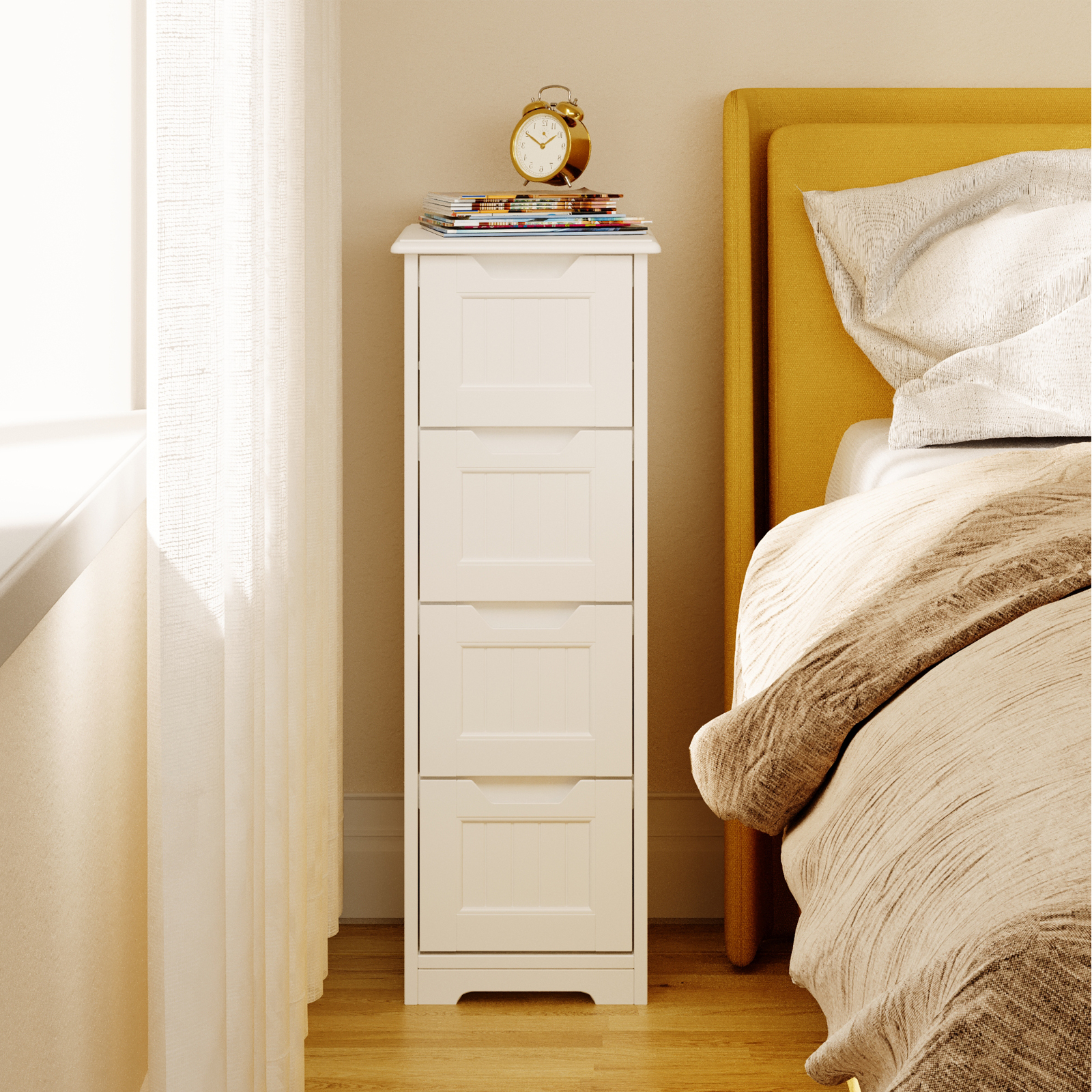 Bealife Piccolo Mobile da Ripostiglio con Piedi 4 Cassetti 28 x 28 x 84 cm Comò Basso Bianco - 2