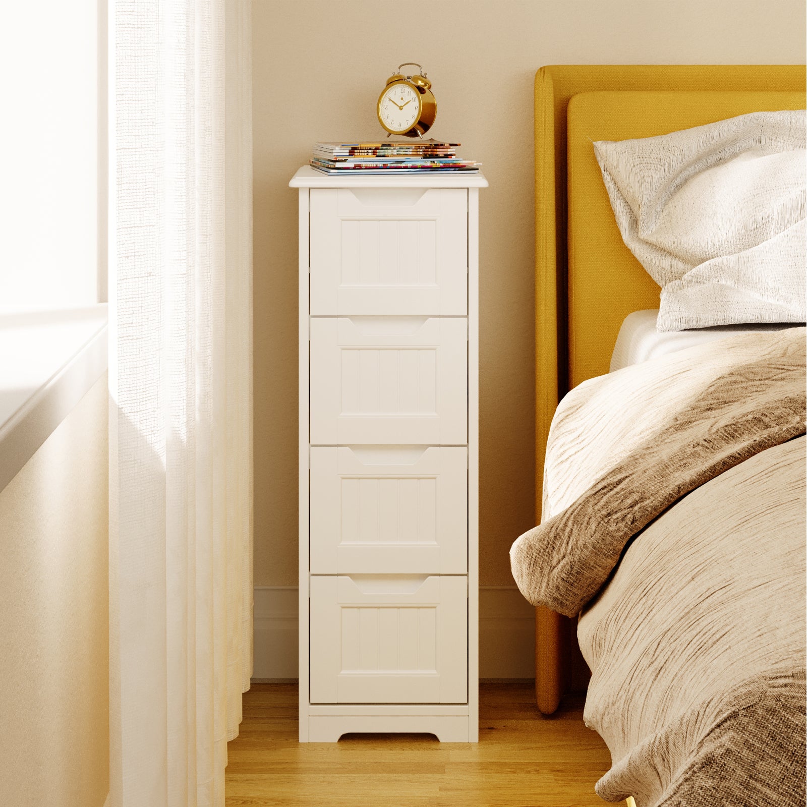 Piccolo Mobile da Ripostiglio con Piedi 4 Cassetti 28 x 28 x 84 cm Comò Basso Bianco Bealife - 2