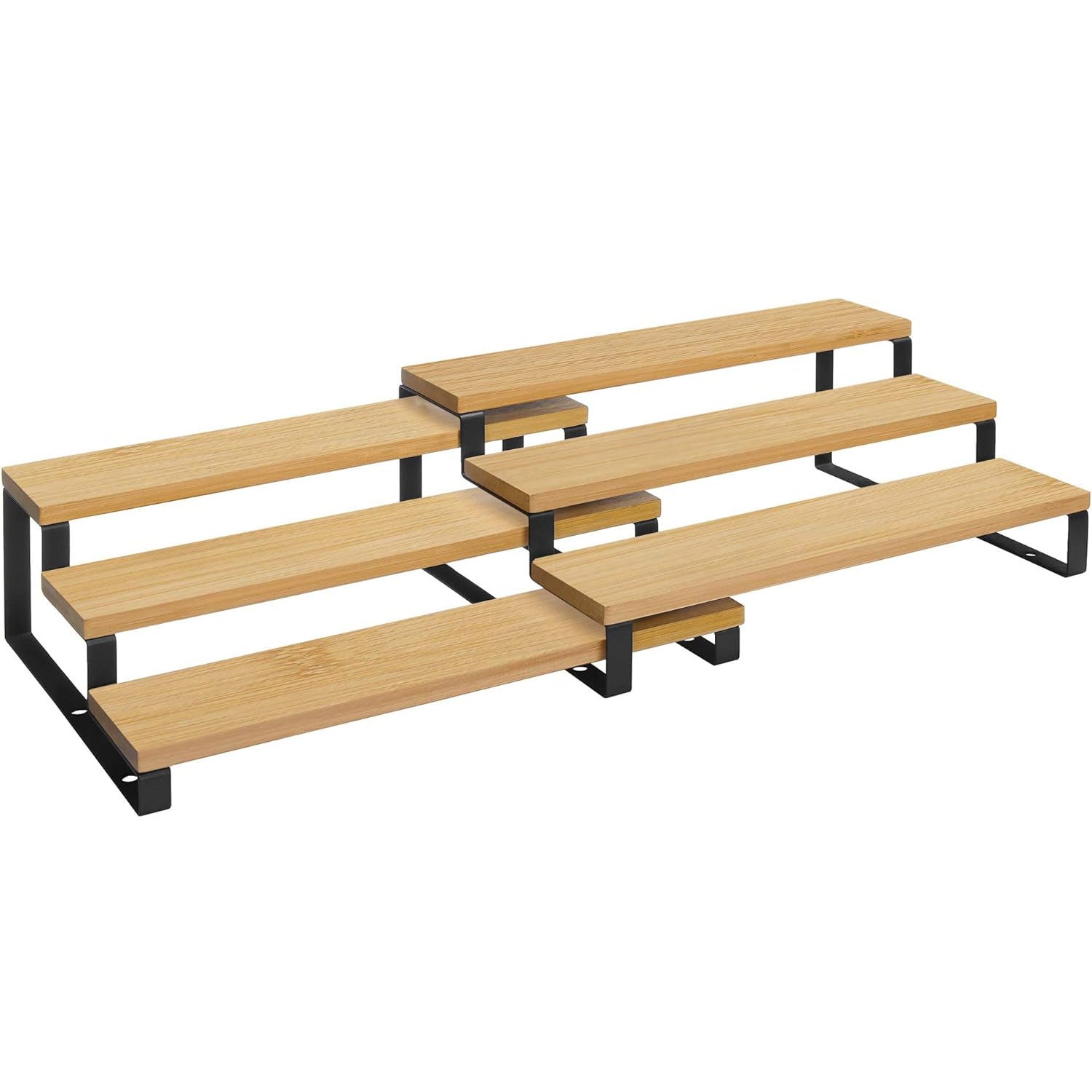 Raft depozitare extensibil 3 nivele bambus stivuibil, 32x25x11 cm, design natural, maro natur