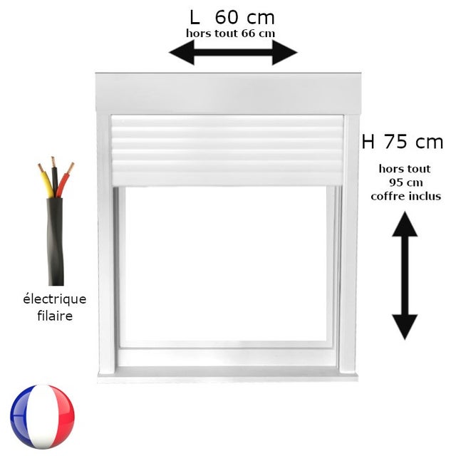Fenêtre PVC 1 vantail avec volet roulant électrique H 75 x L 60 cm pour pose en neuf - tirant gauche