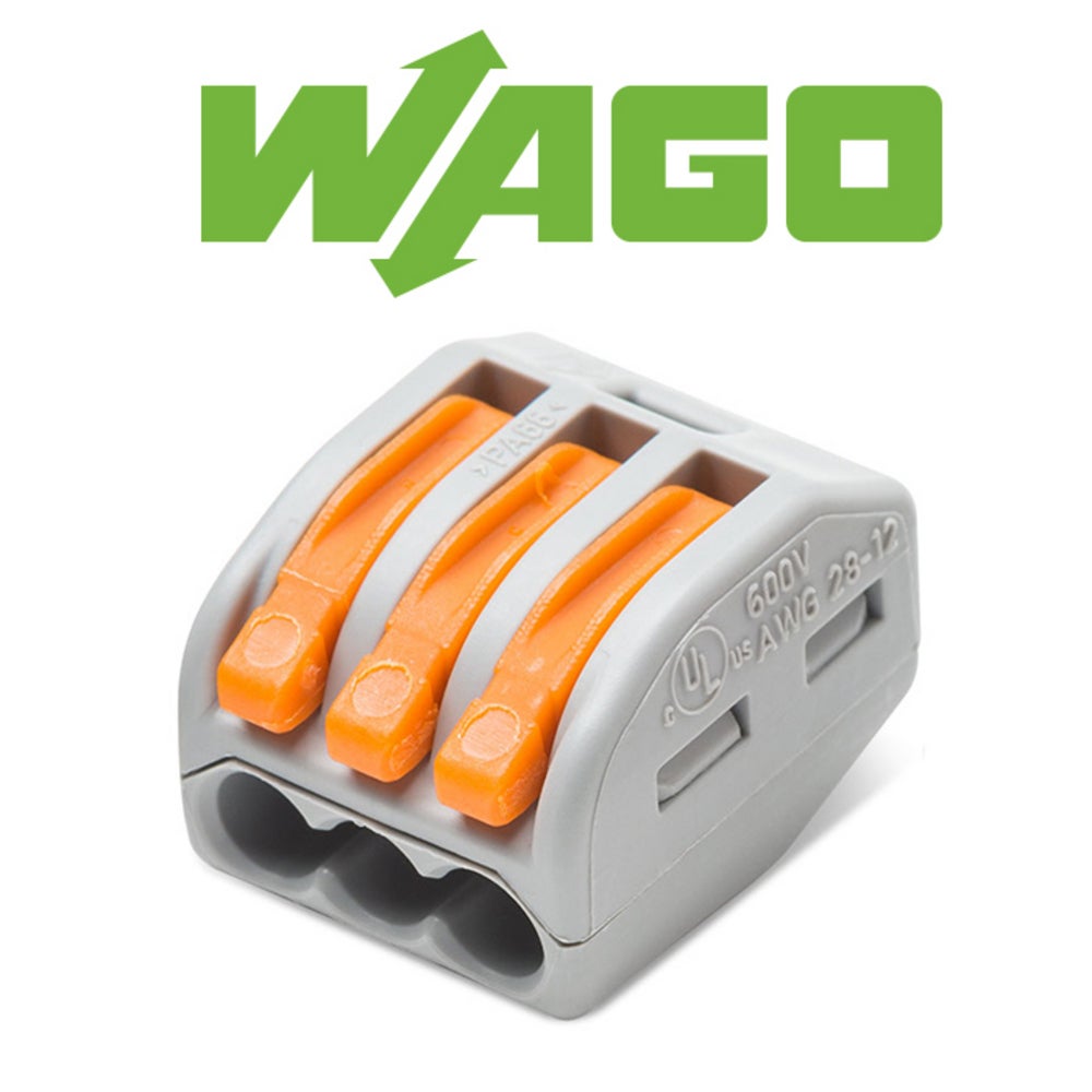 50x Connecteurs rapides WAGO S222, 3 entrées, 5 points de serrage, pour fils 0,08-4 mm², sans outil, jusqu'à 32A, avec point de test - 4