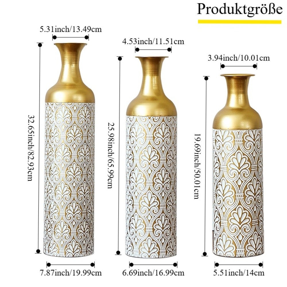 Conjunto de 3 vasos de chão em metal branco – Vasos decorativos grandes de 83/65/50 cm para flores secas, sala de estar e quarto. - 3