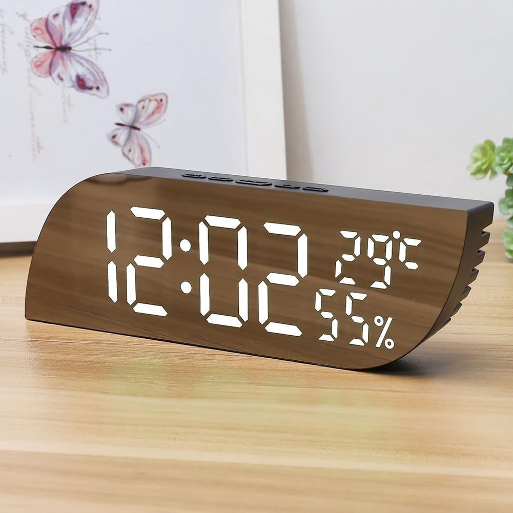Réveil électronique de bureau, température et humidité silencieux, affichage miroir, luminosité réglable - 2
