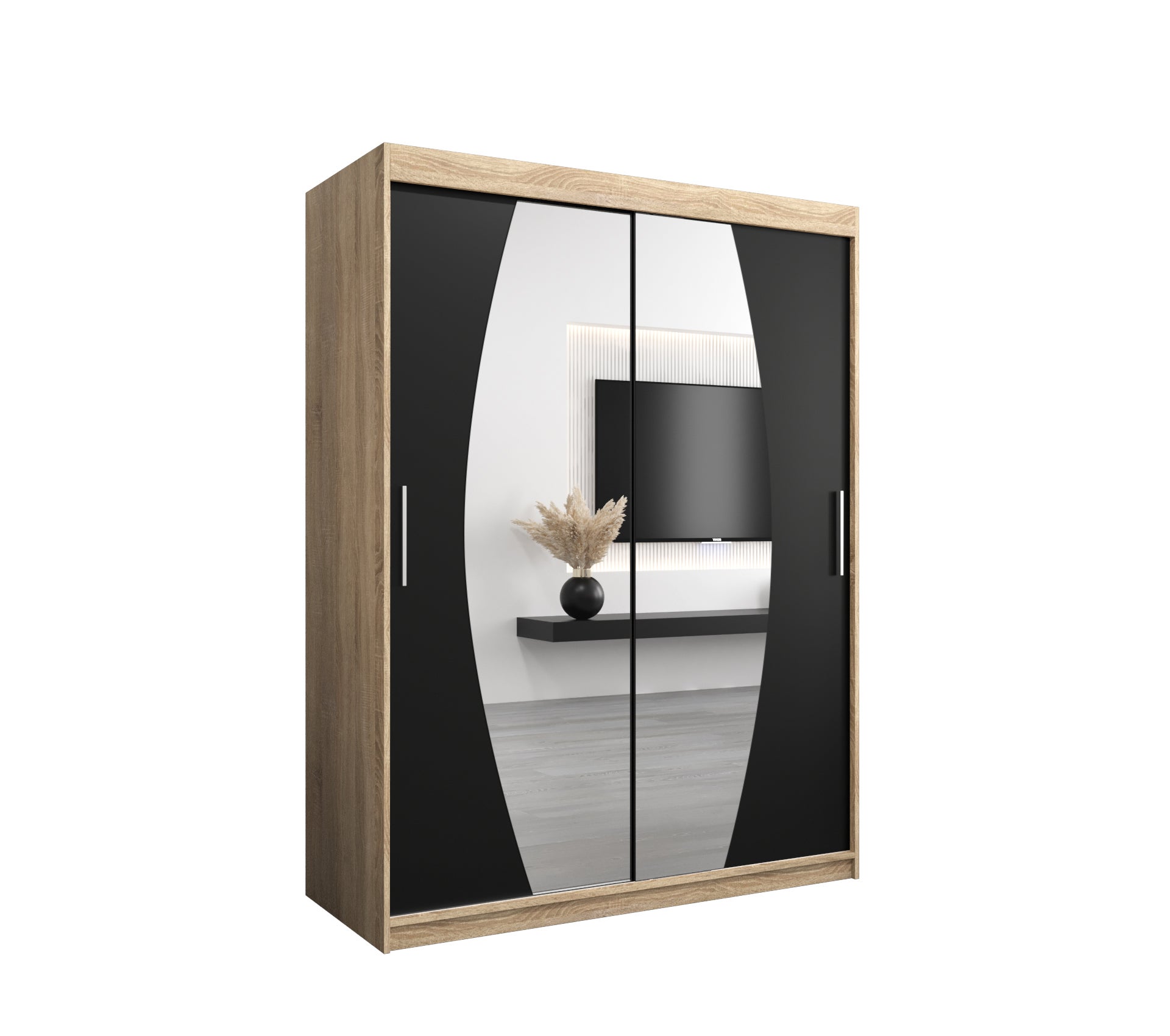 Szafa przesuwna garderoba ELYPSE 150 x 62 x 200 cm Sonoma + Czarny - Abiks Meble