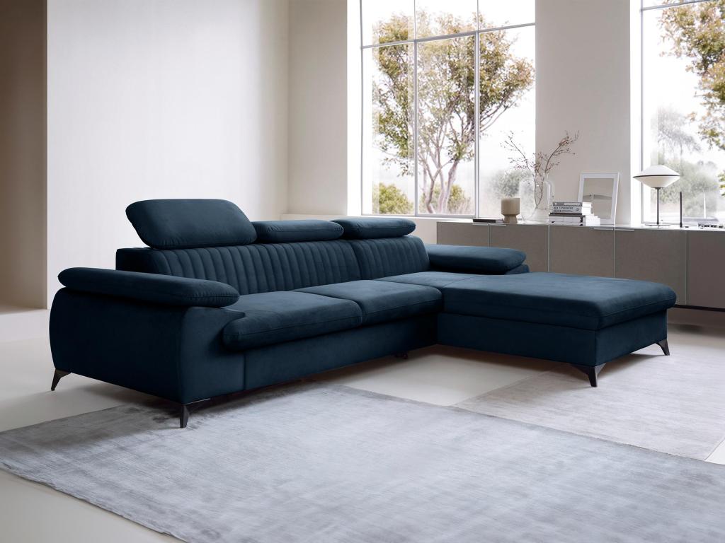 Divano letto in Velluto blu notte Angolo a destra SAMARA di
