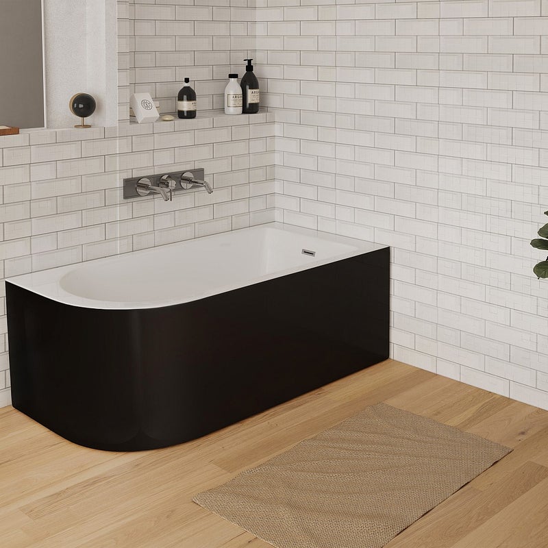 Wanna narożna - 240 l - 170 x 75 x 58 cm - Czarny z połyskiem - Prawostronna - ANIKA