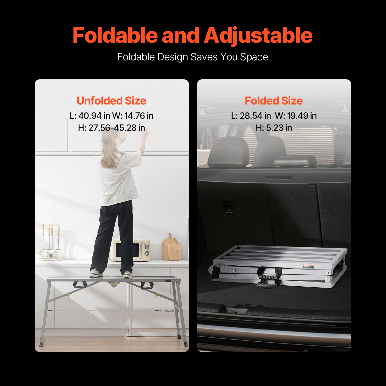 Plateforme de Travail Pliable VEVOR 360kg, Échafaudage Portable en Acier Réglable 700-1150 mm, Marchepied Antidérapant pour Peinture Cloison Nettoyage - 2