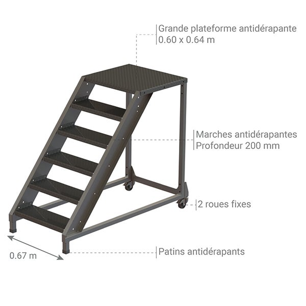 Marchepied acier 8 marches - Hauteur max. de travail 3.40m - PL600-ACIER-340 - 3