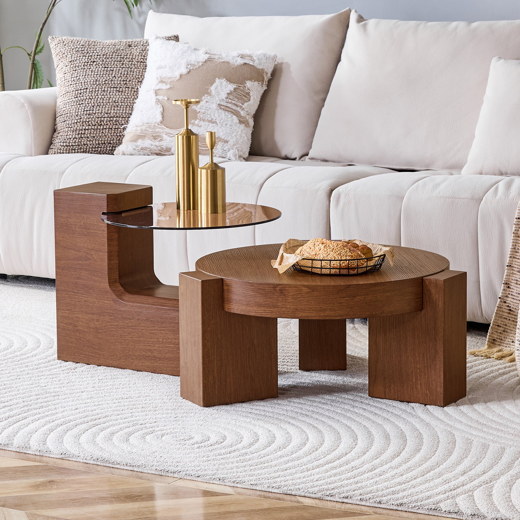 Lot de 2 tables basses ronde table d’appoint, design modulable ...