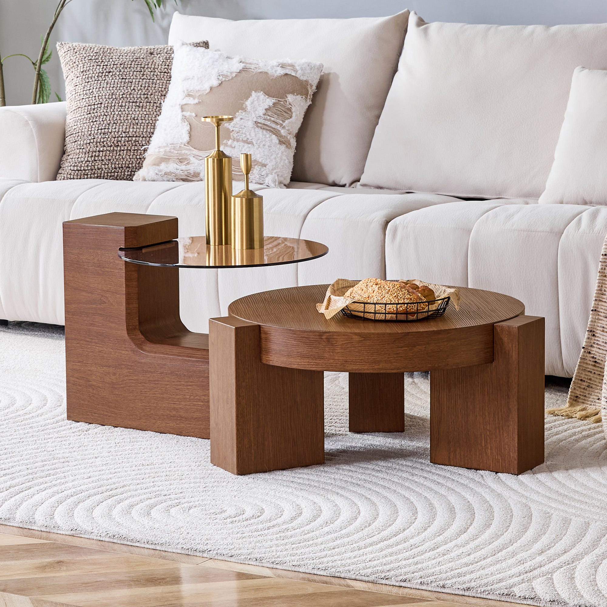 Lot de 2 tables basses ronde table d’appoint, design modulable ...