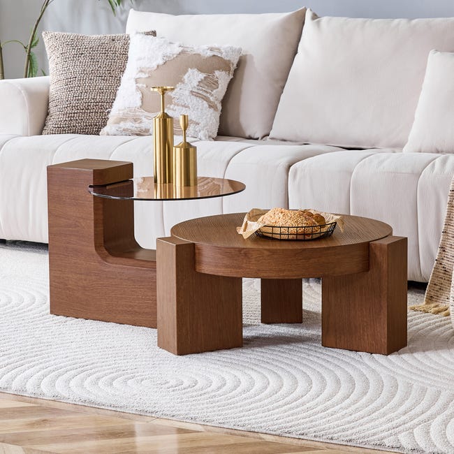 Lot de 2 tables basses ronde table d’appoint, design modulable ...