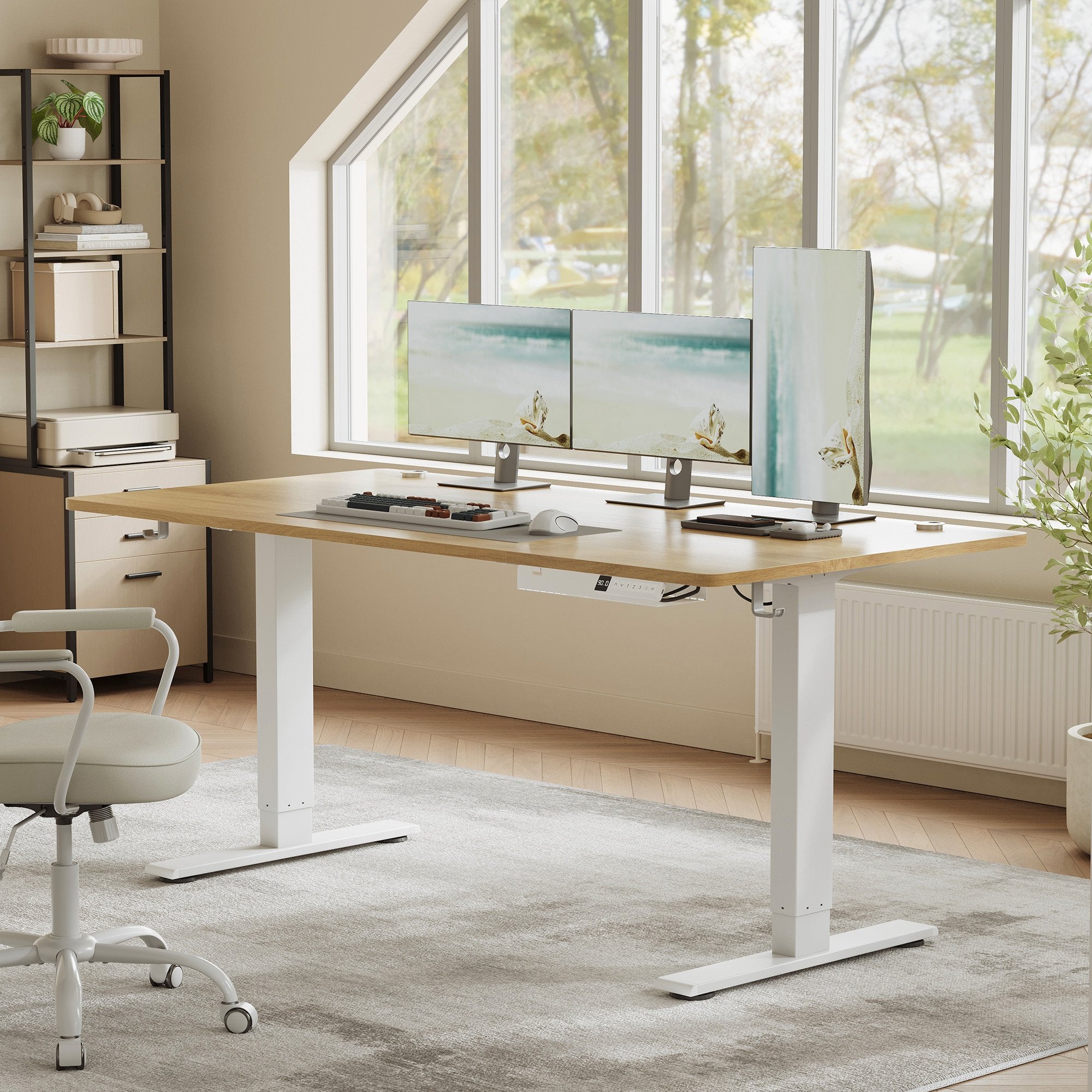 Bureau Assis-debout, Réglable en hauteur, 160 x 80 cm, avec Port USB-C, Fonction Mémoire 3 Hauteurs, Couelur Chêne - 3