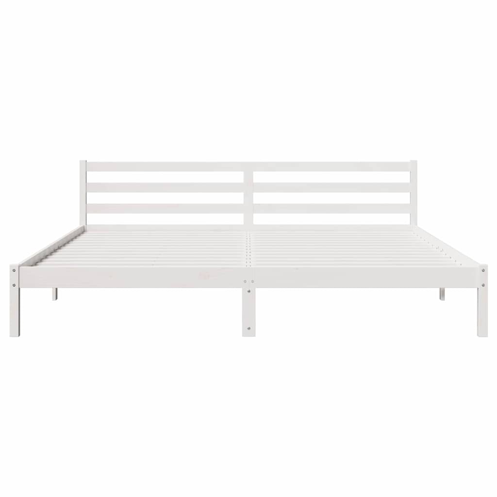 Cadre de lit blanc en bois de pin massif pour la chambre, 225,5 × 205,5 × 69,5 cm - 5
