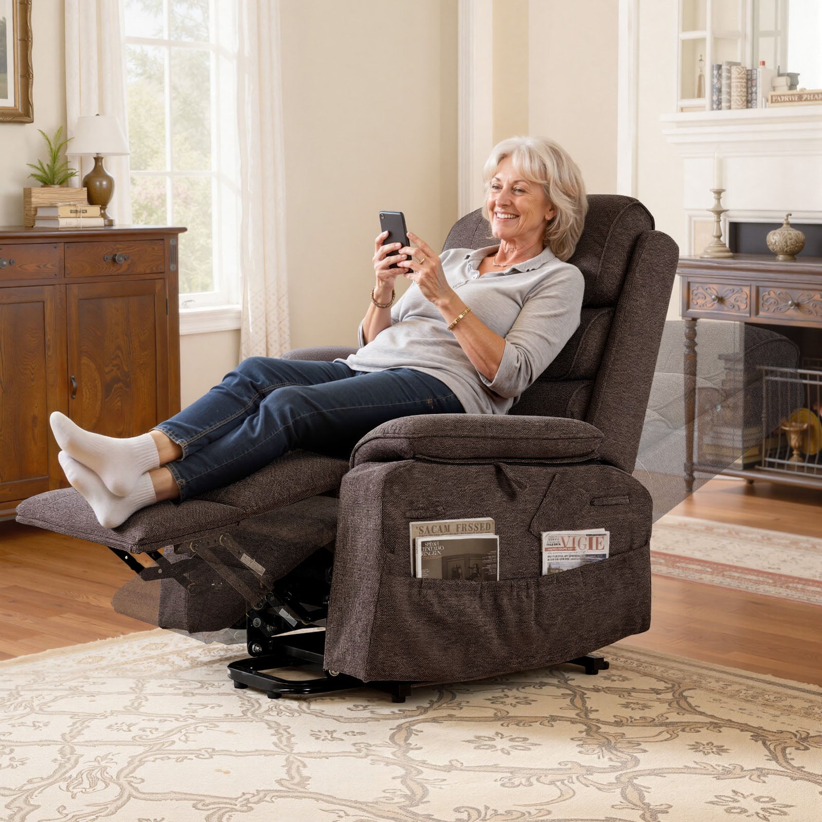 Fauteuil Releveur Électrique VEVOR, Double Moteur, Fauteuil de Relaxation avec Fonction Chauffante et Massage, pour Personnes Âgées, Télécommande - 8