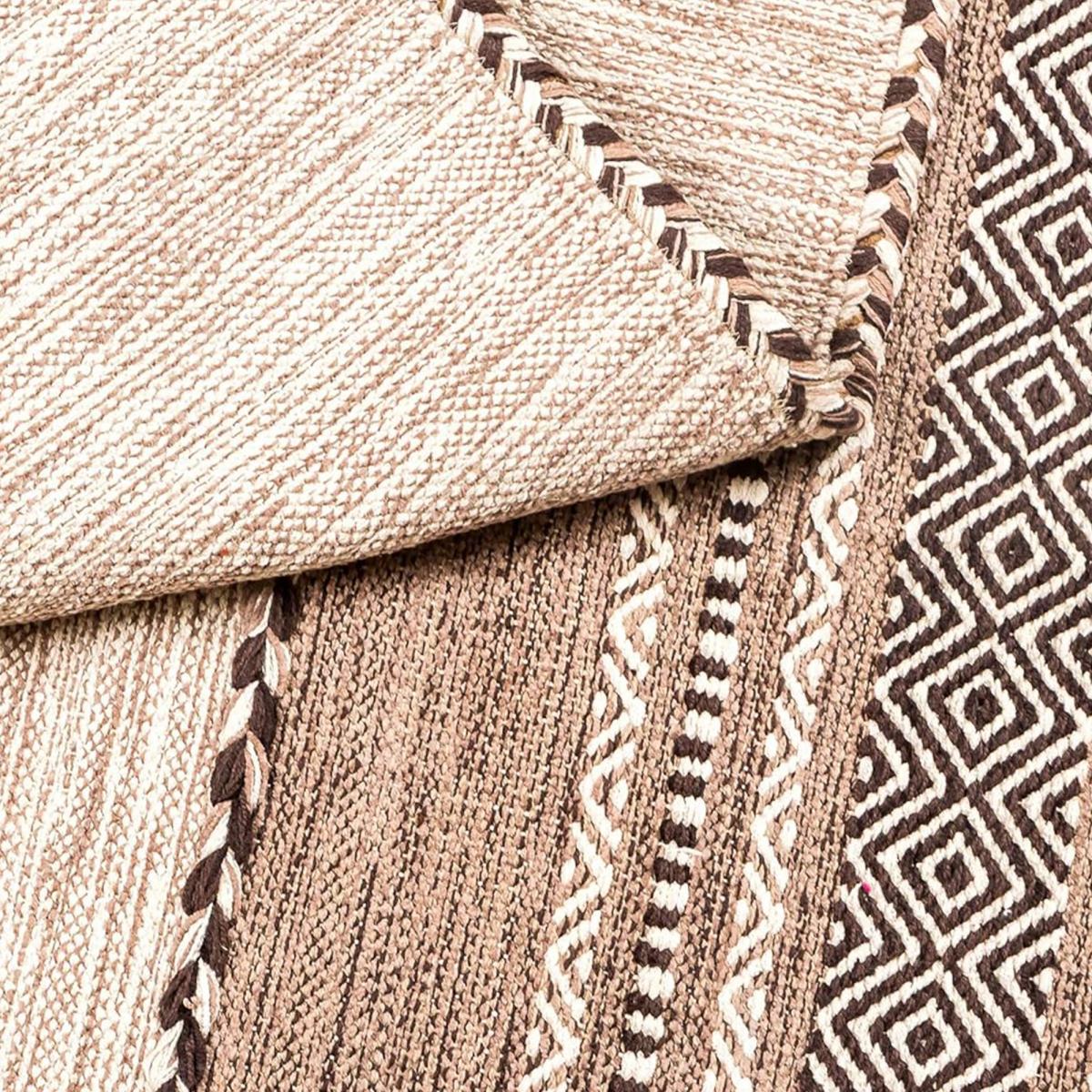 Tapis kilim 200x290 rectangle fait main en coton beige et marron - 3