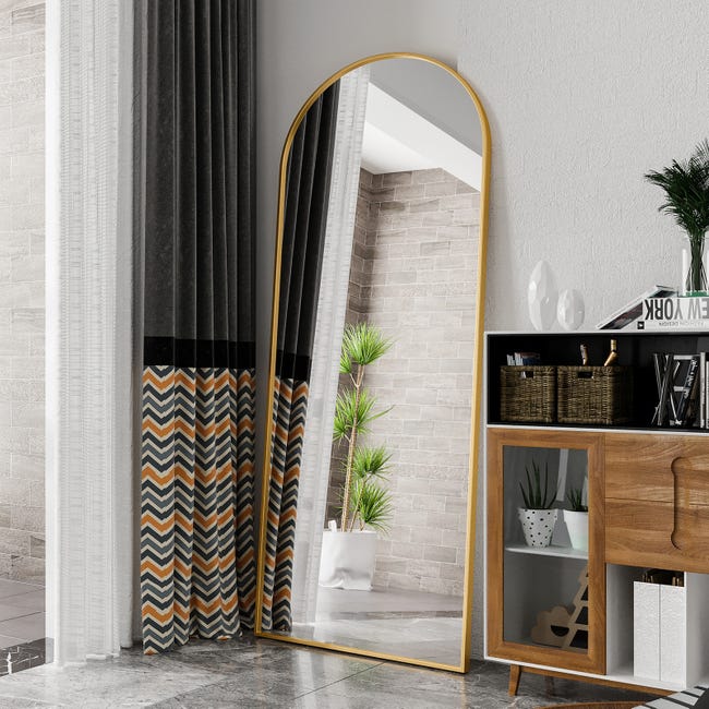 BEAUTYPEAK - Specchio ad arco da terra a figura intera, da appendere o appoggiare alla parete, con supporto, per camera da letto, soggiorno o cabine armadio, 142 x 52 cm, colore nero BEAUTYPEAK - Specchio ad arco da terra a figura intera, da appendere o appoggiare alla parete, con supporto, per camera da letto, soggiorno o cabine armadio, 142 x 52 cm, colore nero