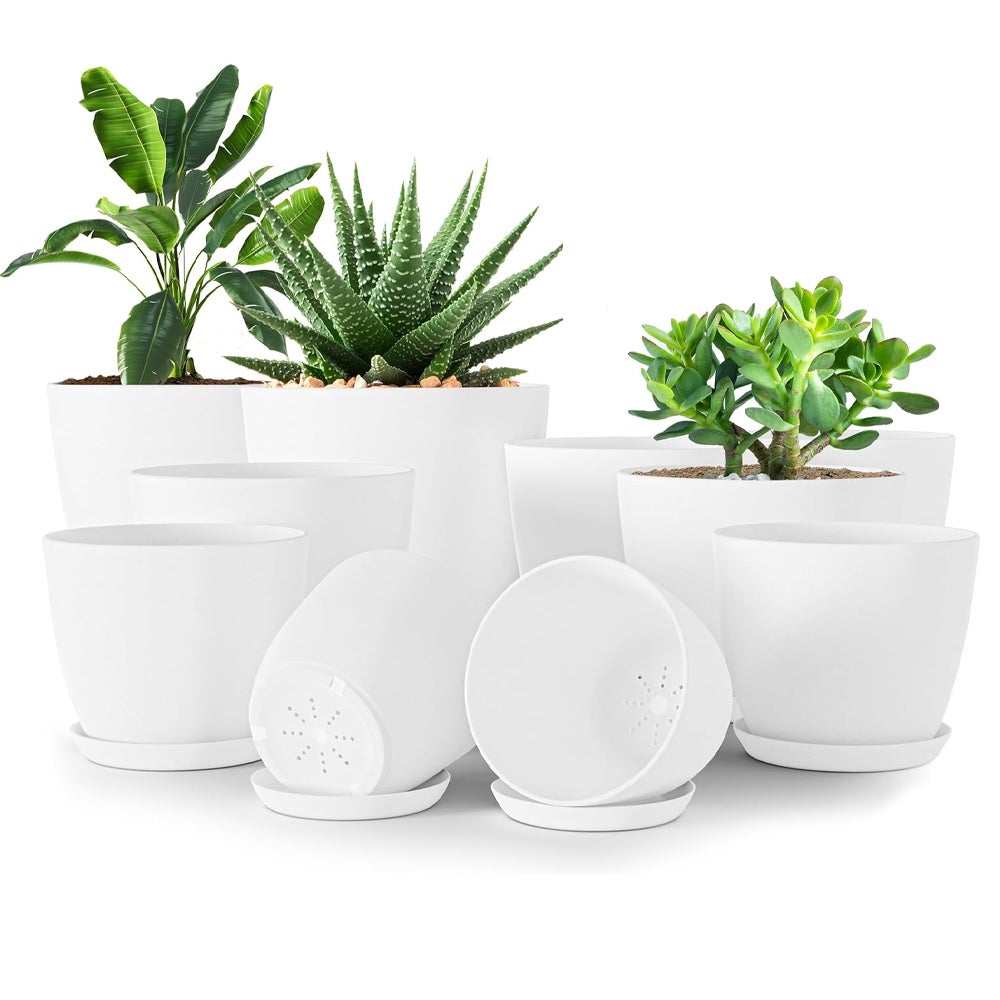 Zestaw 10 doniczek 18/17/15/13/12 cm Doniczka z podstawką do kuchni, balkonu, roślin ogrodowych, białe doniczki.